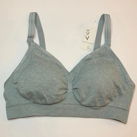Heather Grey Nursing Maternity Bra Removable Pads Large - Picture 1 of 8